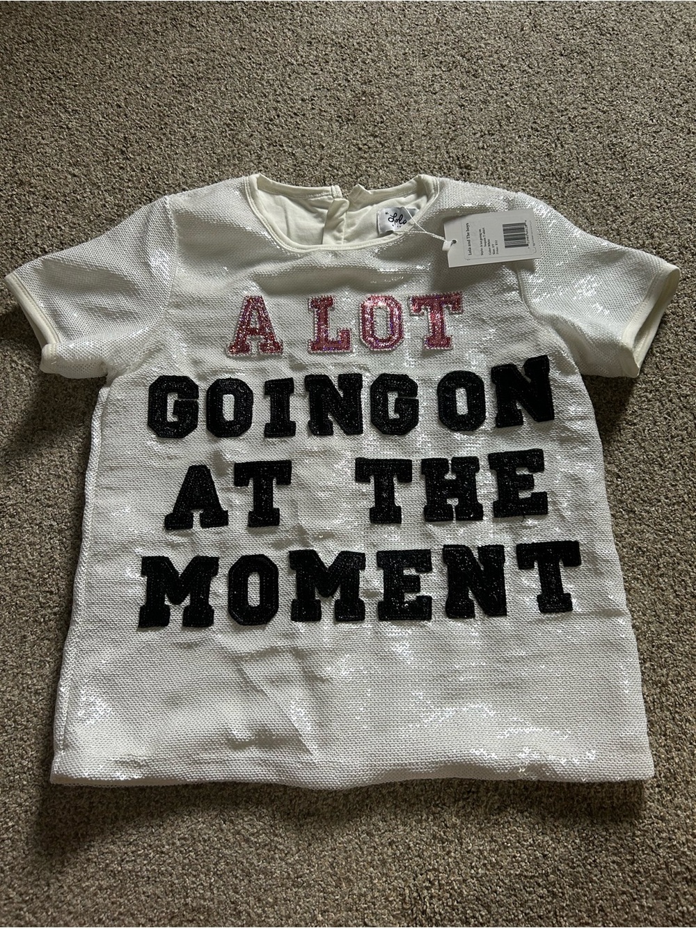 Lola and the Boys Sequin Graphic Tee White & Red Girls 6 NWT